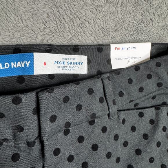 Old Navy Pixie Skinny High Rise Secret Pockets NWT Sz 8 Black Velvet Polka Dot - Picture 2 of 10